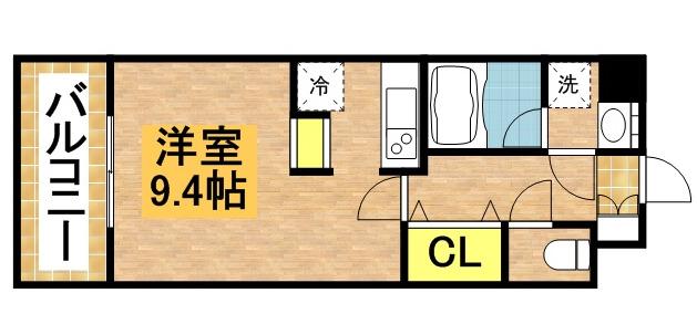 ラセット天神(ワンルーム/9階)の間取り写真