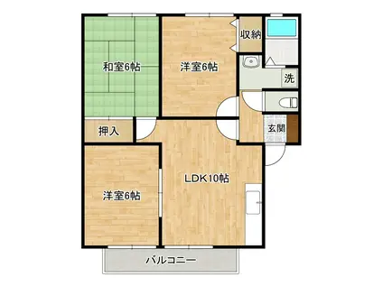 サンビレッジ葛原IIA棟(3LDK/2階)の間取り写真