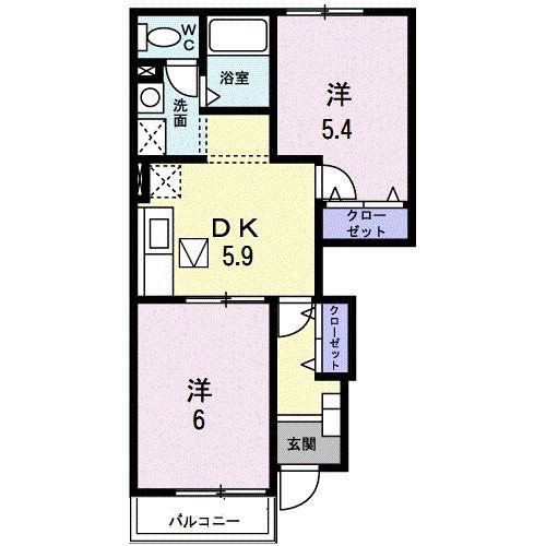 ビューパレス一条(2DK/1階)の間取り写真