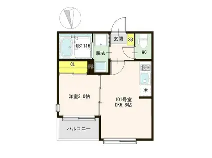 ハーモニーテラス葉山(1DK/1階)の間取り写真