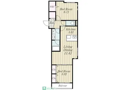 リウニーレ四谷(2LDK/1階)の間取り写真