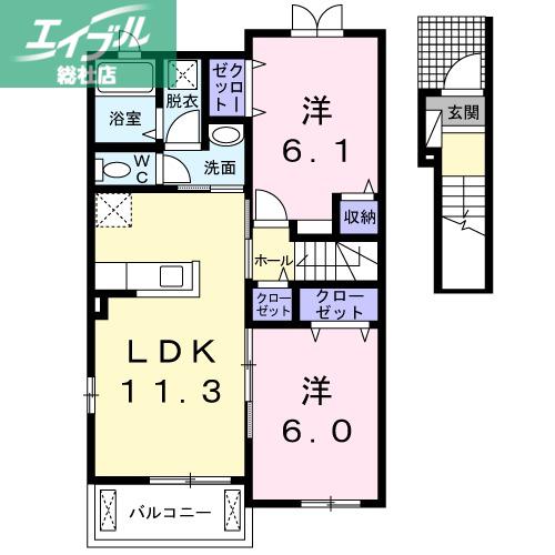 エアリー・ミサオI(2LDK/2階)の間取り写真