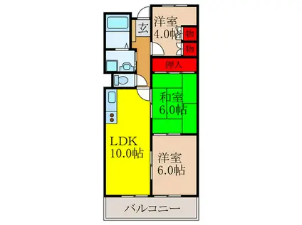 グリーンヒル池田(3LDK/4階)の間取り写真