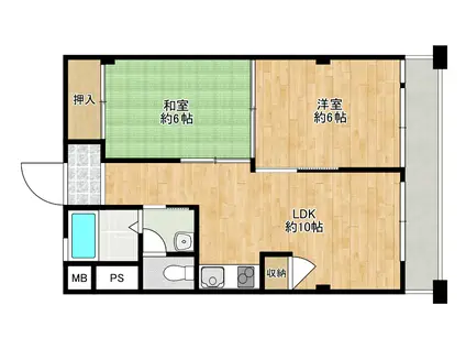 泉ヶ丘コーポラス B棟(2LDK/6階)の間取り写真