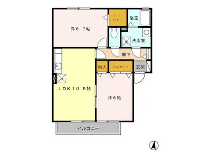 パレオA棟(2LDK/2階)の間取り写真
