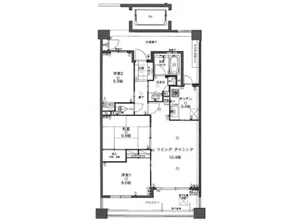 アソシア原セントラルスクエア(3LDK/5階)の間取り写真