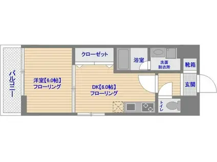 アクアヒルズ天神東(1DK/2階)の間取り写真