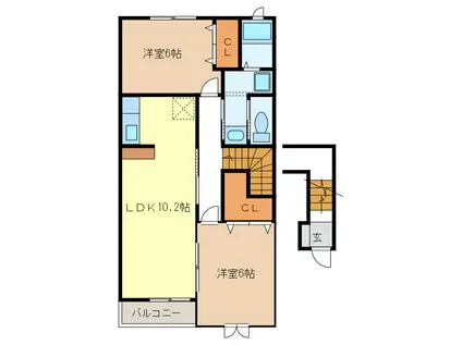 オーデンハオス(2LDK/2階)の間取り写真