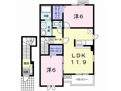 ヴェル ドゥーラ V(2LDK/2階)の間取り写真