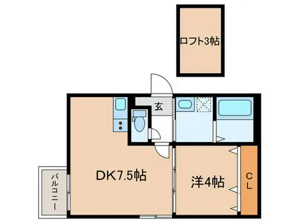 ルミエール西代 B棟(1DK/1階)の間取り写真