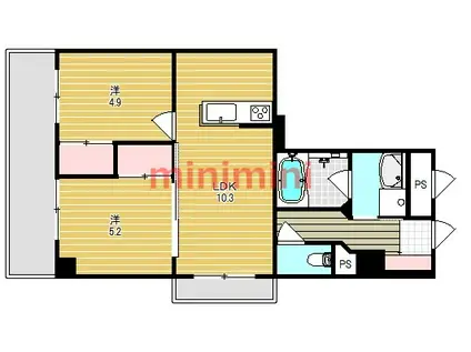 山崎マンション16高槻芥川(2LDK/4階)の間取り写真