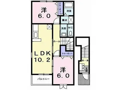 アパルトマンスタシオンB(2LDK/2階)の間取り写真