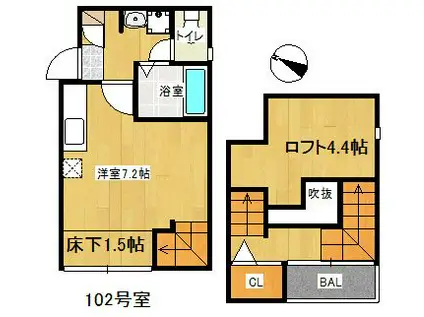 MAISONETIC GENKAI I(ワンルーム/1階)の間取り写真