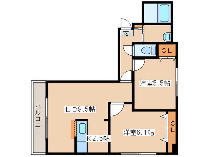 山岸ビル(2LDK/4階)の間取り写真