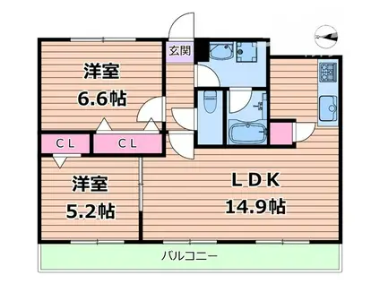 リッツ ヴィラージュ(2LDK/1階)の間取り写真