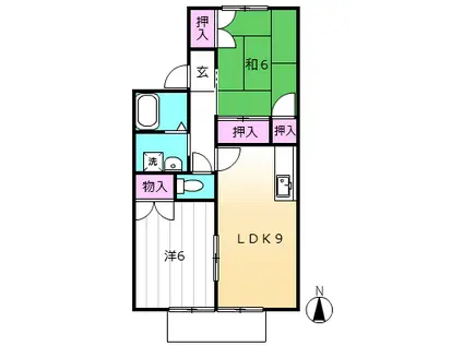 パークサイドハヤシB(2LDK/1階)の間取り写真