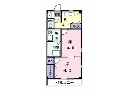 フラワーアカガワ(2K/2階)の間取り写真