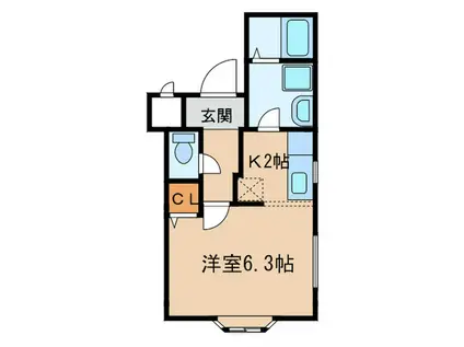 ファルダ不二ヶ丘(1K/1階)の間取り写真