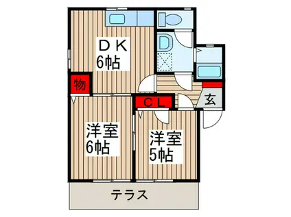 セントラルブルック(2DK/1階)の間取り写真