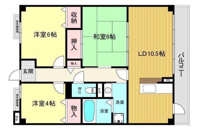 エバーグレイス西宮2(3LDK/2階)の間取り写真