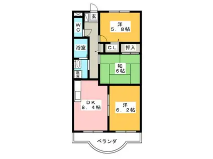 パークハイツ高橋(3DK/4階)の間取り写真