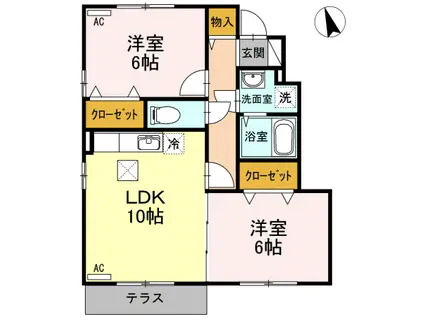 グランドソレーユII B棟(2LDK/1階)の間取り写真