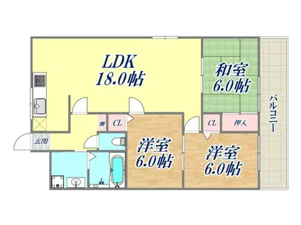 グランディア芦屋浜(3LDK/2階)の間取り写真