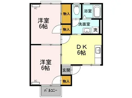 セジュールビオレット(2DK/1階)の間取り写真