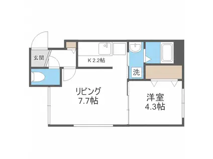 プライムコート発寒南(1LDK/4階)の間取り写真