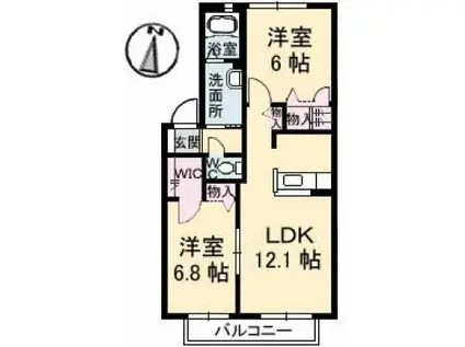 グランマスト府中本町 C棟(2LDK/2階)の間取り写真