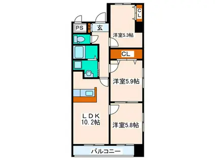 新田東レジデンス五番館(3LDK/2階)の間取り写真