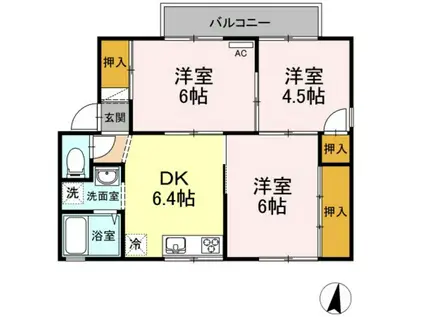 プリメーラ鶴江II(3DK/1階)の間取り写真