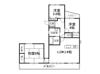 ヒルズモールA棟(3LDK/2階)の間取り写真