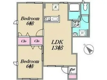 リバーサイドヴィレッジI(2LDK/1階)の間取り写真