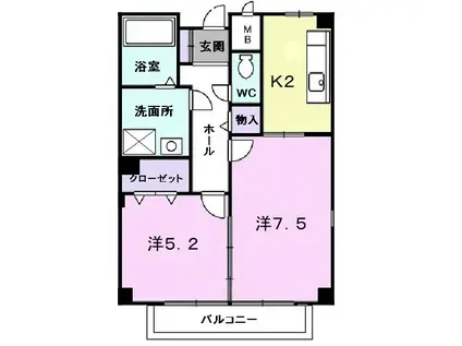 ソル・シェロ(2K/2階)の間取り写真