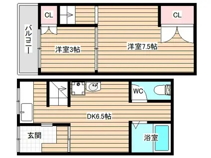 ウエスト海老江(2DK/1階)の間取り写真