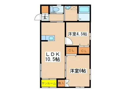 ランコントルA棟(2LDK/1階)の間取り写真