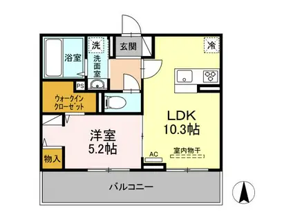 フォール B(1LDK/2階)の間取り写真