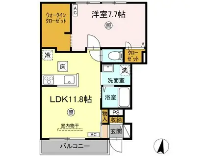 D-ROOM鳥飼1丁目(1LDK/1階)の間取り写真