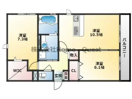 ボース・ウィングス久宝寺(2LDK/1階)の間取り写真
