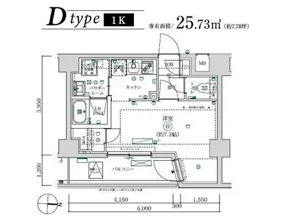 MAXIV武蔵新城TRE(1K/4階)の間取り写真