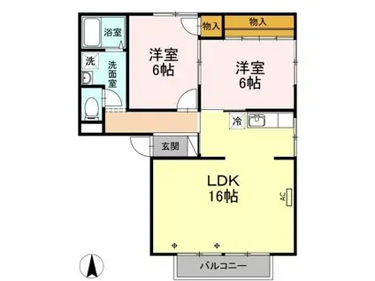 アーバンライフ八橋 205(2LDK/2階)の間取り写真