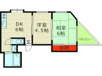 京阪本線 野江駅 徒歩4分 4階建 築36年(2DK/2階)の間取り写真