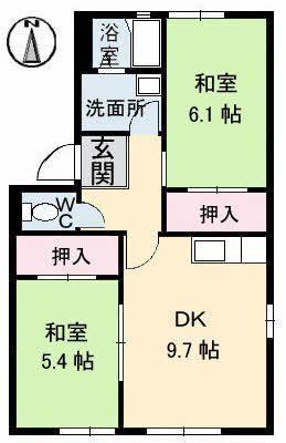 プライムハウスB(2DK/1階)の間取り写真