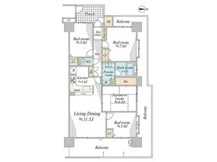 オーベルグランディオ砂町水辺公園(4LDK/3階)の間取り写真