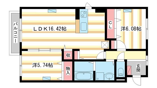 サニーイースト生駒(2LDK/3階)の間取り写真