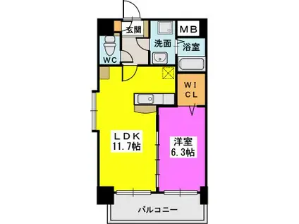 プレジデント正弥久留米駅前(1LDK/3階)の間取り写真