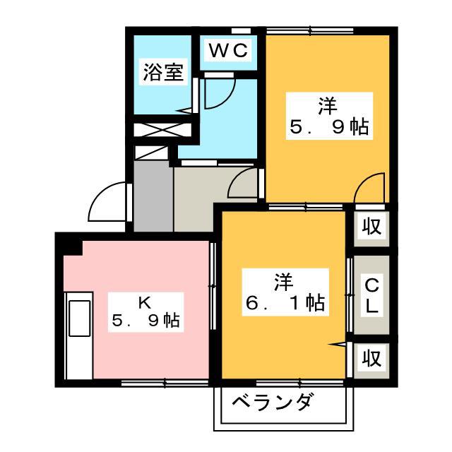 サザンクロス(2K/2階)の間取り写真