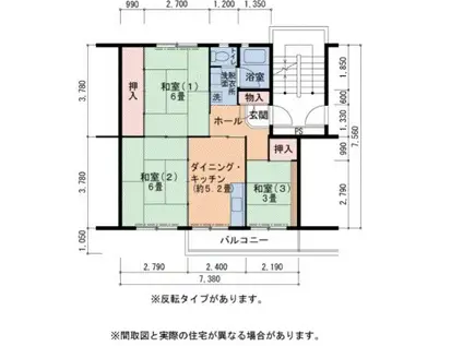UR泉北茶山台二丁団地6棟(3DK/1階)の間取り写真