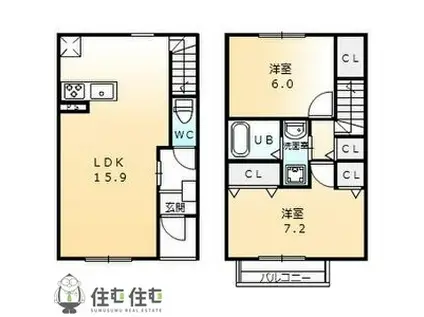 アンティーブ(1LDK/1階)の間取り写真